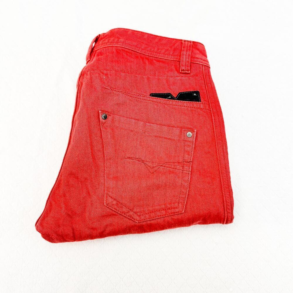 Diesel Darron Regular Slim Tapered Leg Denim Jeans Red Size 30 x 32 L